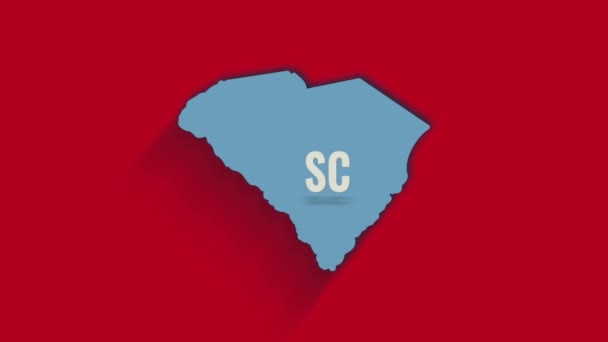 3d mapa animado que muestra el estado de Carolina del Sur de los Estados Unidos de América. Estados Unidos. 3d estado de Carolina del Sur con sombra sobre fondo rojo — Vídeo de stock