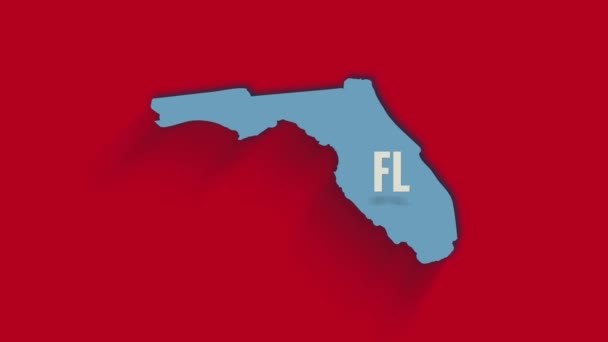 3d mapa animado que muestra el estado de Florida desde los Estados Unidos de América. Estados Unidos. estado de Florida 3d con sombra sobre fondo rojo — Vídeos de Stock