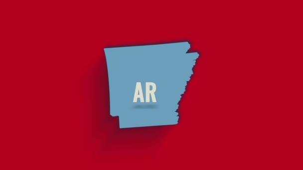 3D geanimeerde kaart van de staat Arkansas uit de Verenigde Staten van Amerika. Verenigde Staten. 3d Arkansas staat met schaduw op rode achtergrond — Stockvideo