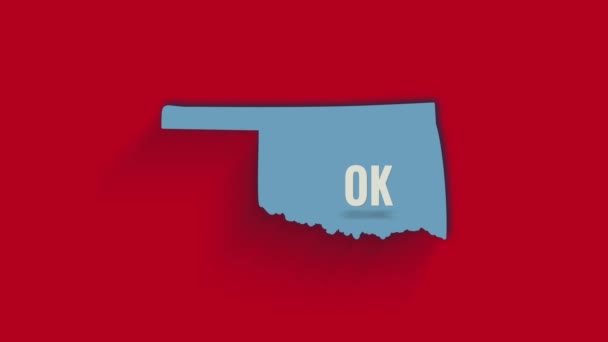 3d mapa animado que muestra el estado de Oklahoma desde los Estados Unidos de América. Estados Unidos. 3d estado de Oklahoma con sombra sobre fondo rojo — Vídeo de stock