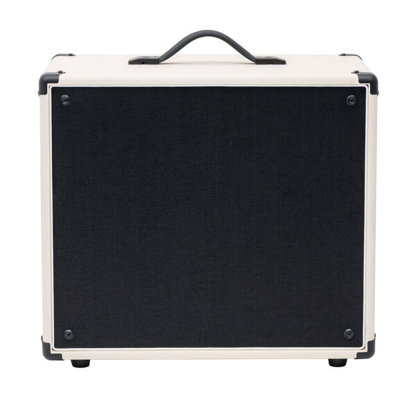 Black and White Guitar Amplifier Front View. Isolated on White Background