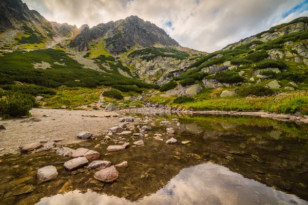 Berglandskap med reflektion i vatten — Stockfoto