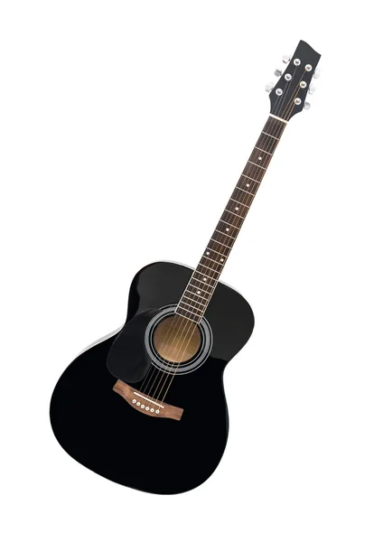 Černá klasická akustická kytara izolovaných na bílém pozadí — Stock fotografie