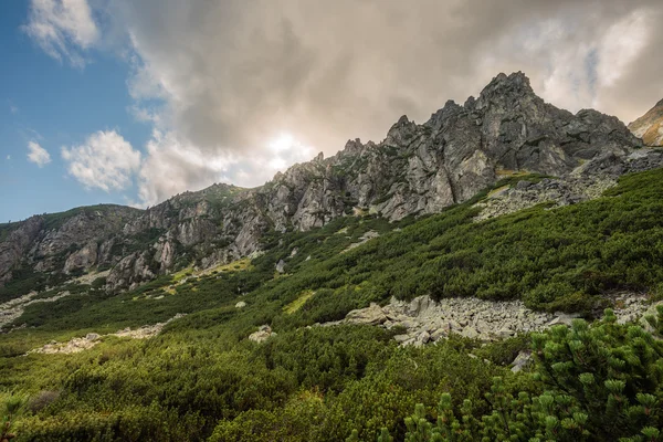 Horská krajina s dramatickou oblohou — Stock fotografie