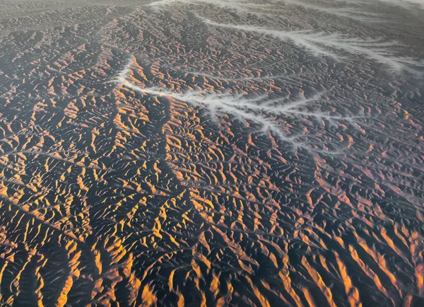 Flygfoto Från Ett Flygplan Flyger Ovanför Vackert Land Vid Soluppgången Stockfoto