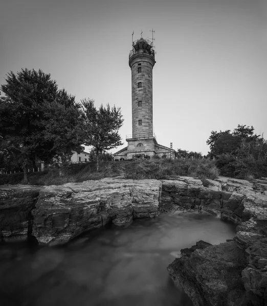 Farol em Savudrija, Ístria, Croácia, Preto e Branco — Fotografia de Stock