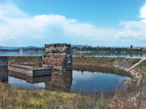 Remains Trajan Bridge Kladovo Serbia Bridge Danube River Made Wood Stock Image