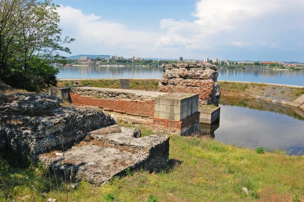 Trajan Hídjának Maradványai Kladovóban Szerbiában Duna Feletti Híd Fából Készült Stock Kép