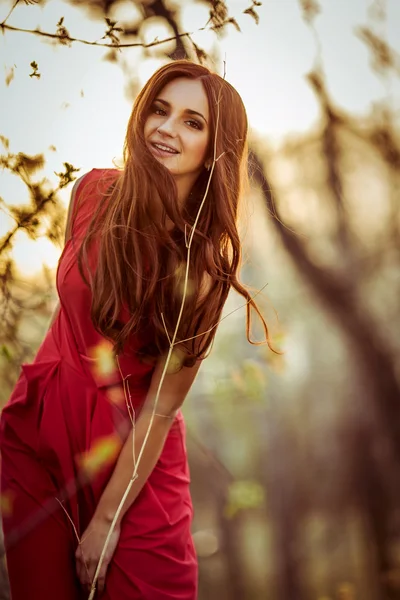 Red-haired lady on nature — Stock Photo, Image