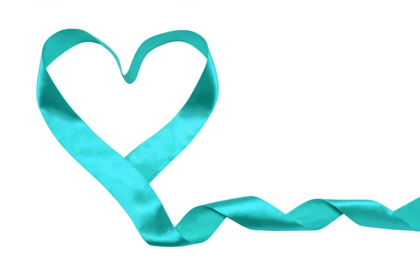 Blue-green ribbon in the form of a heart isolates on a white background. The problem of sexual violence, polycystic ovary syndrome, polycystic kidney disease, gynecological cancer, ovarian cancer — Stock Photo, Image
