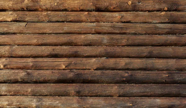 Natürliches Hintergrundmuster Einer Blockwand Blockhaus Oder Scheune Unpainted Debarked Wall — Stockfoto