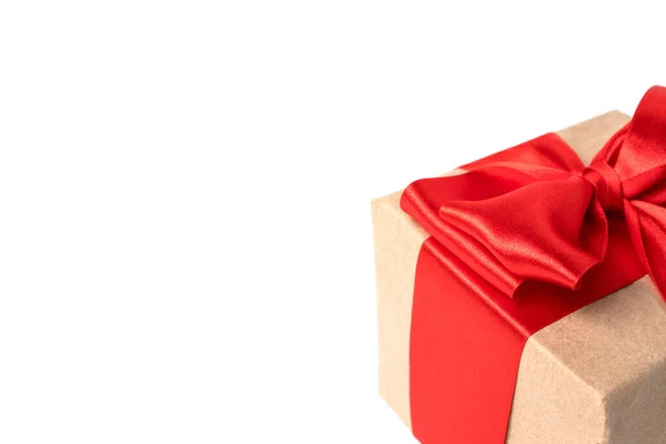 Valentinstag Tageskarte Mit Geschenkbox Rotes Band Auf Weißem Hintergrund Kopierraum — Stockfoto