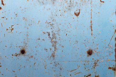 Paslı metal bir arka plan. Metalik mavi bir arka plan, scri ağ, pas ve silinmiş boya izleri..