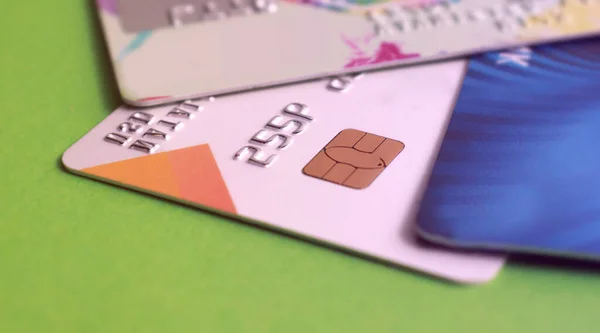 宏观信用卡与芯片特写 有选择的重点 供金融 销售或商业用途 — 图库照片