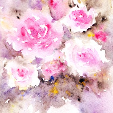 Çiçek buketi. Suluboya çiçek arka plan. Doğum günü kartı