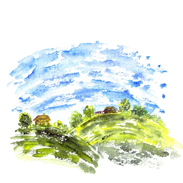 Aquarelle paysage peinture — Photo