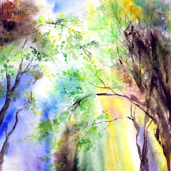 Watercolor forest landscape