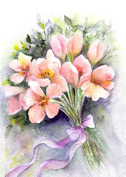 Akwarela kwiatowy bukiet — Zdjęcie stockowe