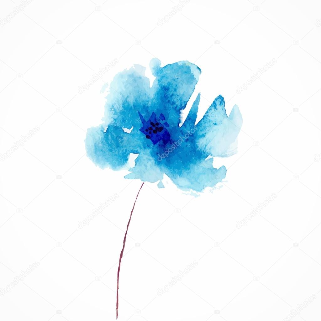 Blue flower. Watercolor floral illustration.