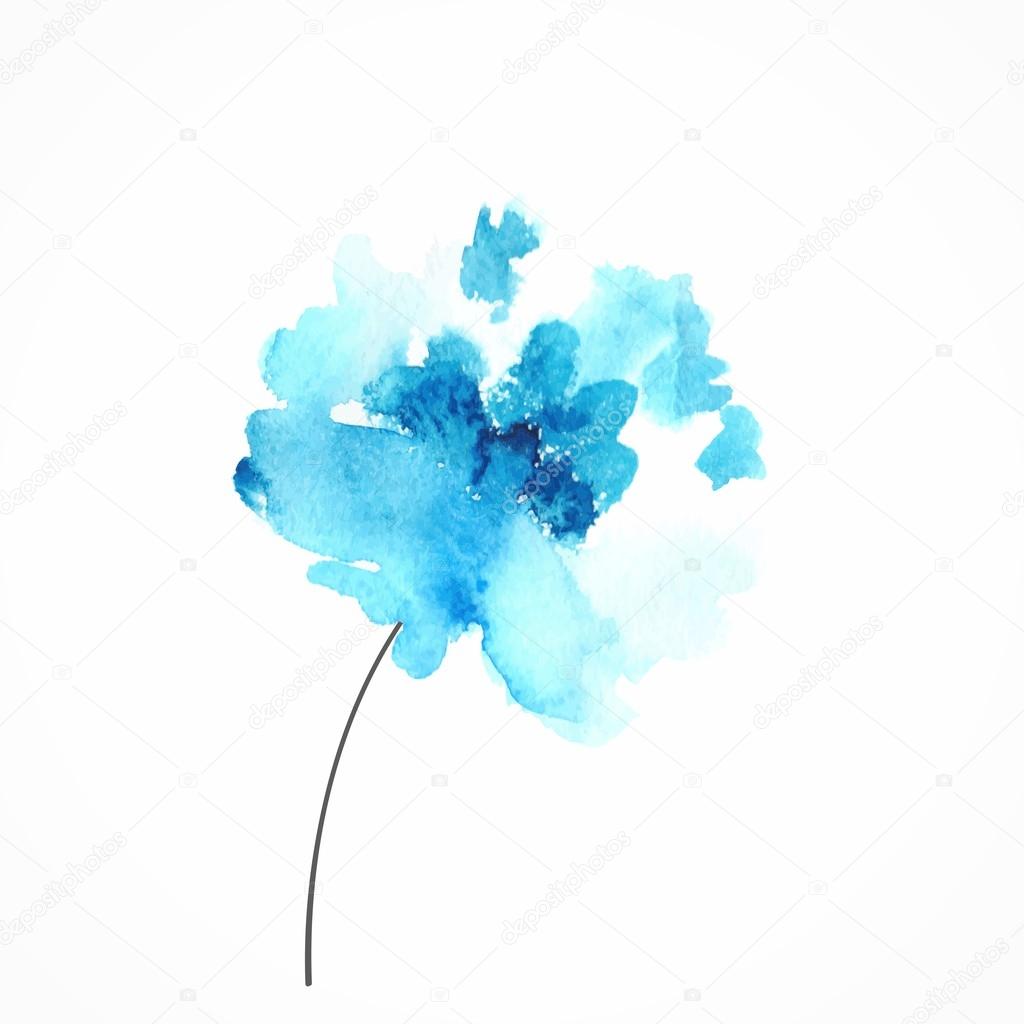 Blue flower. Watercolor floral illustration.