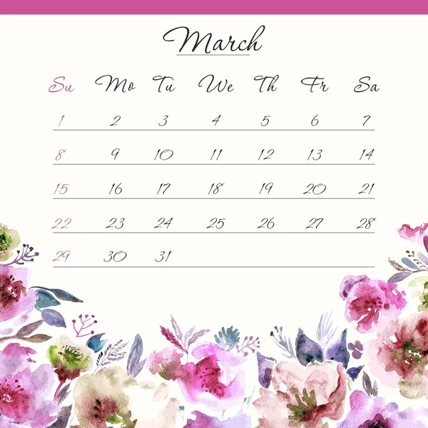 Calendario 2015, marzo — Vettoriale Stock