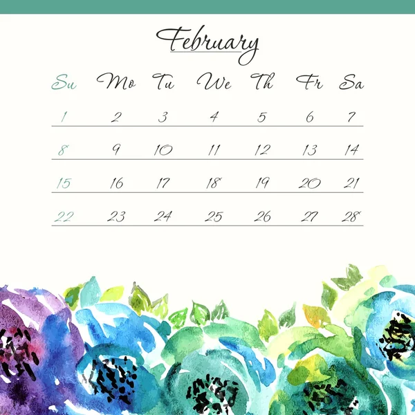 Plantilla de calendario. Febrero 2015 . — Vector de stock