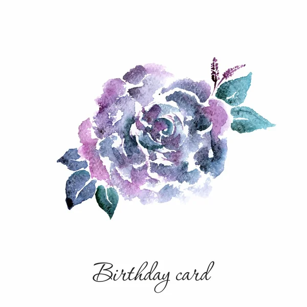 Watercolor birthday card with rose. — Stock Vector