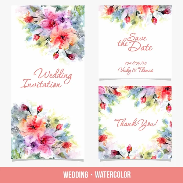 Cartões de casamento com flores — Vetor de Stock