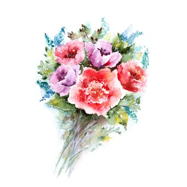 Suluboya çiçek buketi.