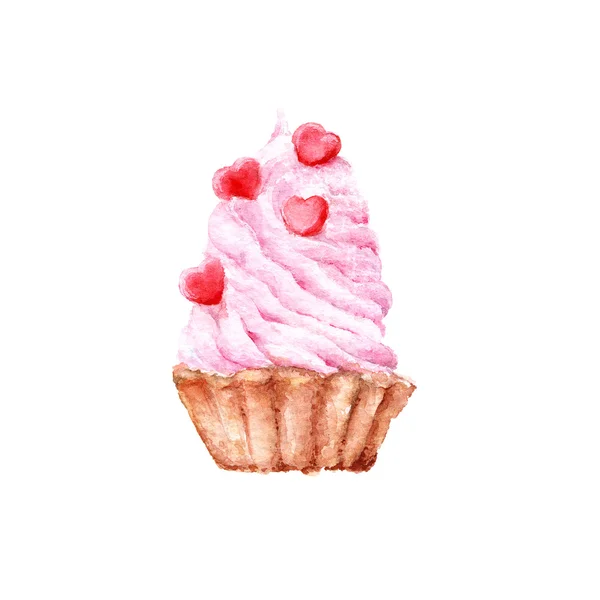 Akvarell tårta med sockerhjärtan — Stockfoto