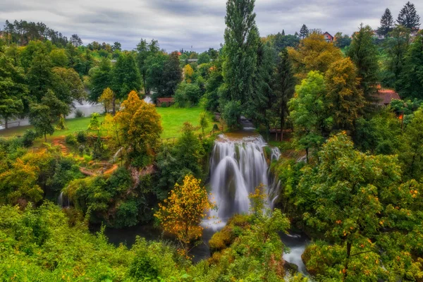 Waterfall Hrvoje in Village of Rastoke river canyon, Slunj, Croatia. August 2020. Long exposure picture. — Stock Photo, Image