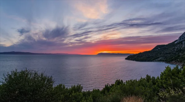 Vista Panorámica Hermosa Puesta Sol Vista Desde Drasnice Pueblo Croacia — Foto de Stock