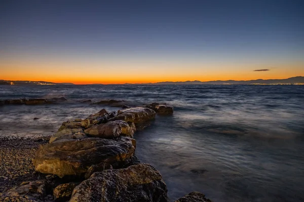 Kroatien Insel Brac Strand Supetrus Bei Sonnenuntergang Der Nähe Von — Stockfoto