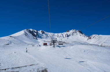 ERCIYES, TURKEY - FEBRUARY 2021: View of the ski slopes and chair lifts at Mount Erciyes ski area, February 2021, in Kayseri, Turkey. Mount Erciyes ski area is one of the longest slope in Turkey clipart