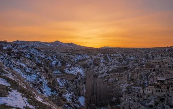 Ortahisar Bei Sonnenuntergang Kappadokien Türkei Februar 2021 — Stockfoto