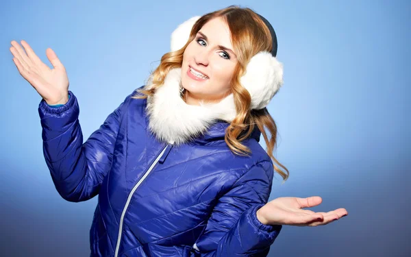 Winter woman in warm clothes and with ear muff — Stock Photo, Image