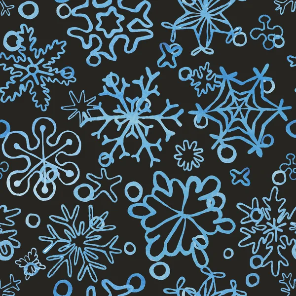 Seamless snowflakes pattern with watercolor texture — Stock Vector