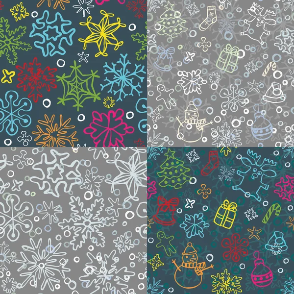 Set of 4 seamless christmas  pattern — Stock Vector