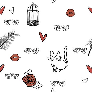 Dikişsiz romantik vektör öğeleri desen