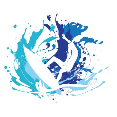 Renkli sıçrama efekti tarzıyla spor etkinliğinin silueti