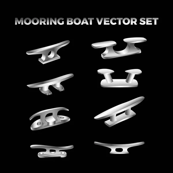 Silver Metalic Mooring Boat Cleat Vector Bundle Set Suitable Marine — Stock Vector