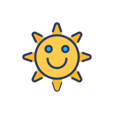Vektör olarak gülümseyen güneş simgesi. Logotype