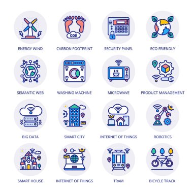 Akıllı Şehir Dolu Çember Simgeleri - Okkalı, Vektörler