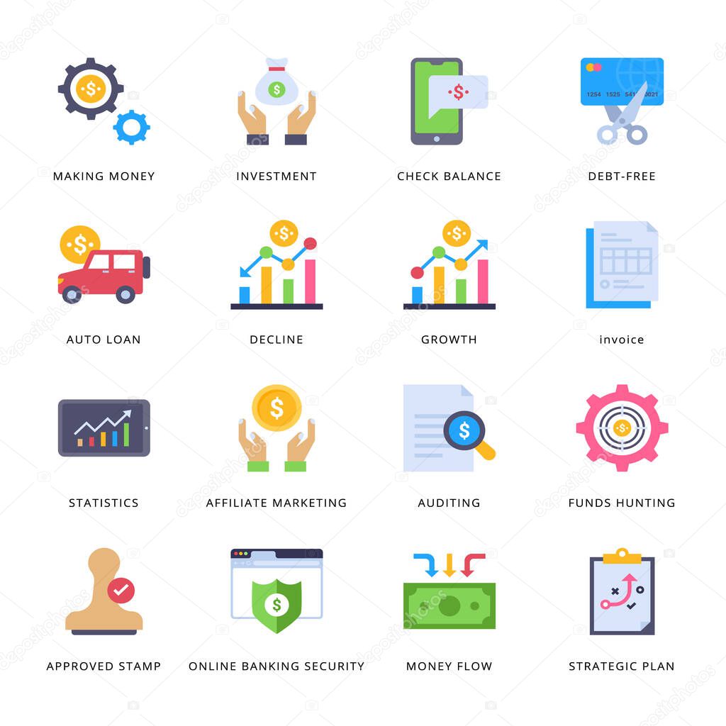 Banking and Finance Flat Icons - Vectors