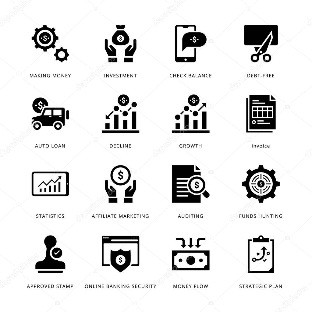 Banking and Finance Glyph Icons - Solid, Vectors