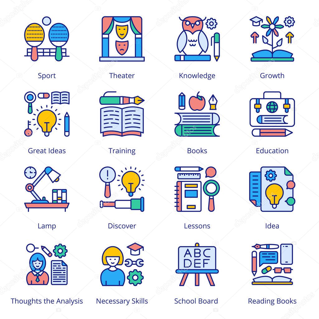 Back to School Filled Icons - Stroked, Vectors