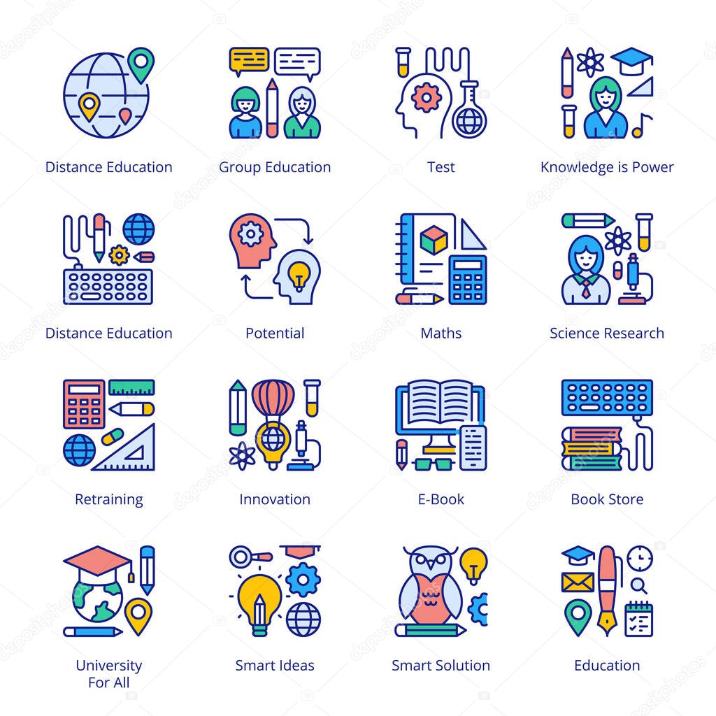 Back to School Filled Icons - Stroked, Vectors