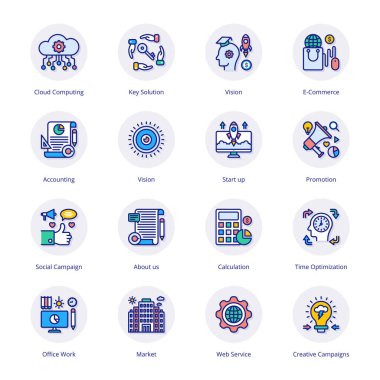 SEO İş Marketing Düz Çember Simgeleri - Vektörler