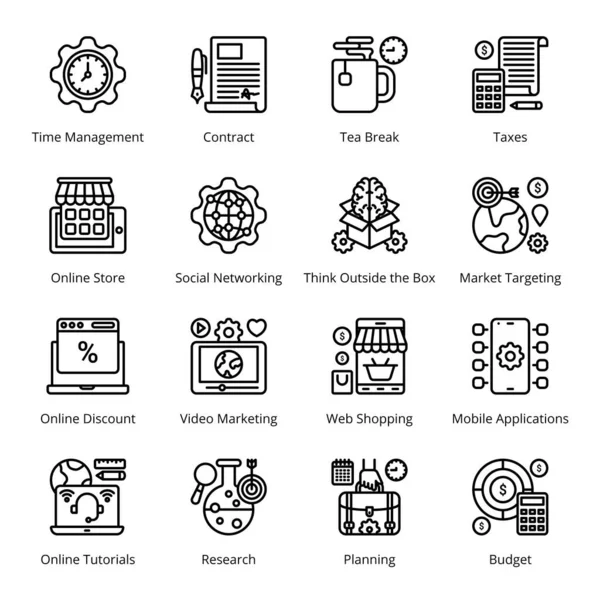 Seo Business Marketing Outline Icons Stroked Vectors — Stock Vector