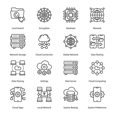 Bulut Hesaplama Ağı Kabartma Simgeleri - Katı, Vektörler